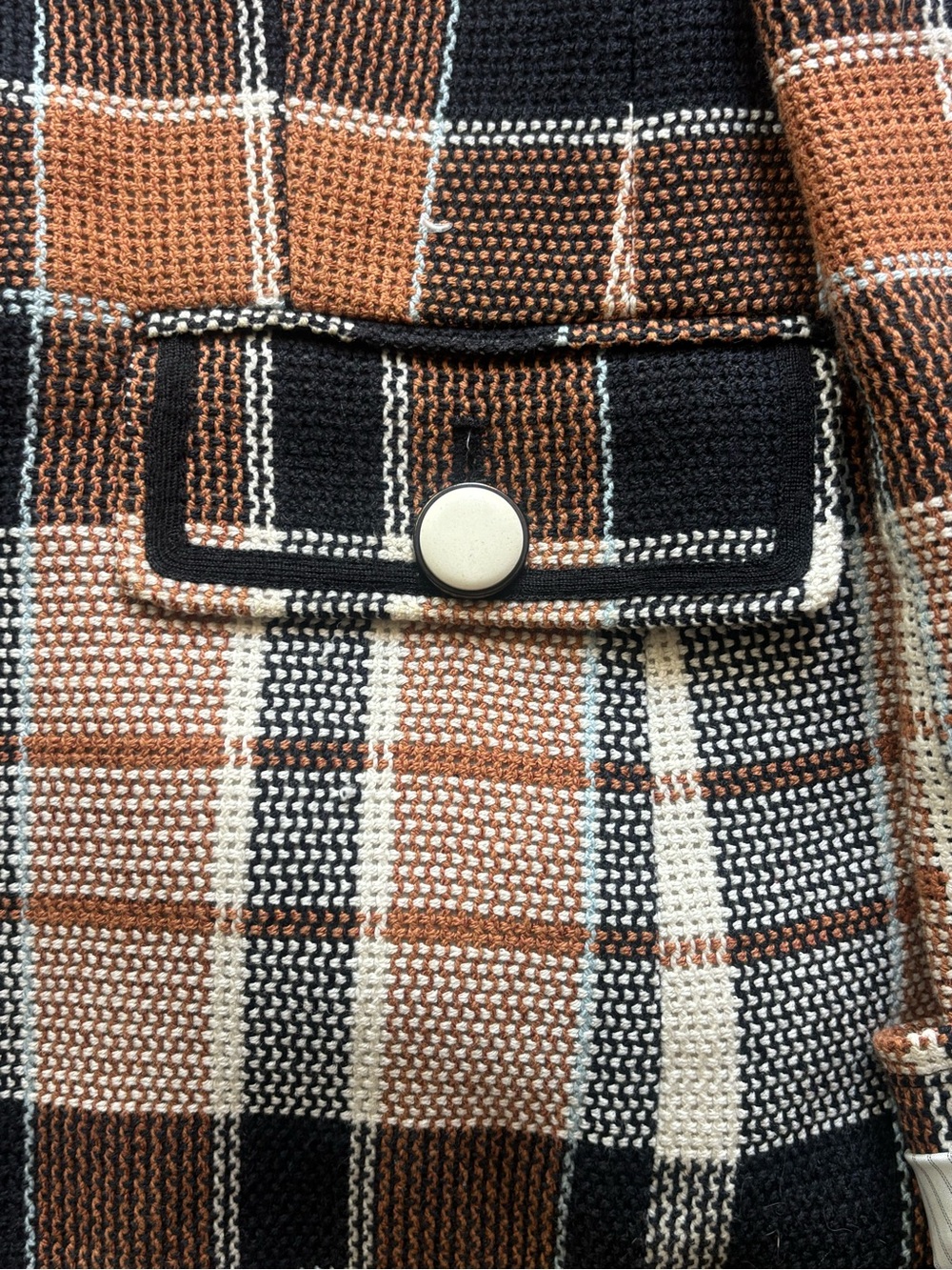 Veronica Beard Plaid Double-Breasted Blazer in Tan, Brown & Cream - Picture 3 of 6